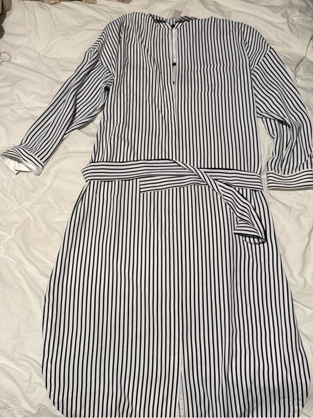 Chico's Black & White Vertical-Stripe Midi Shirt Dress